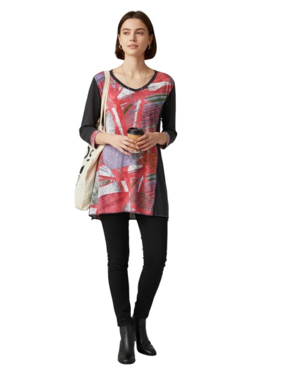 Parsley & Sage Blouse Top Women XL Tunic Artsy Art To Wear Lagenlook Hippie Boho